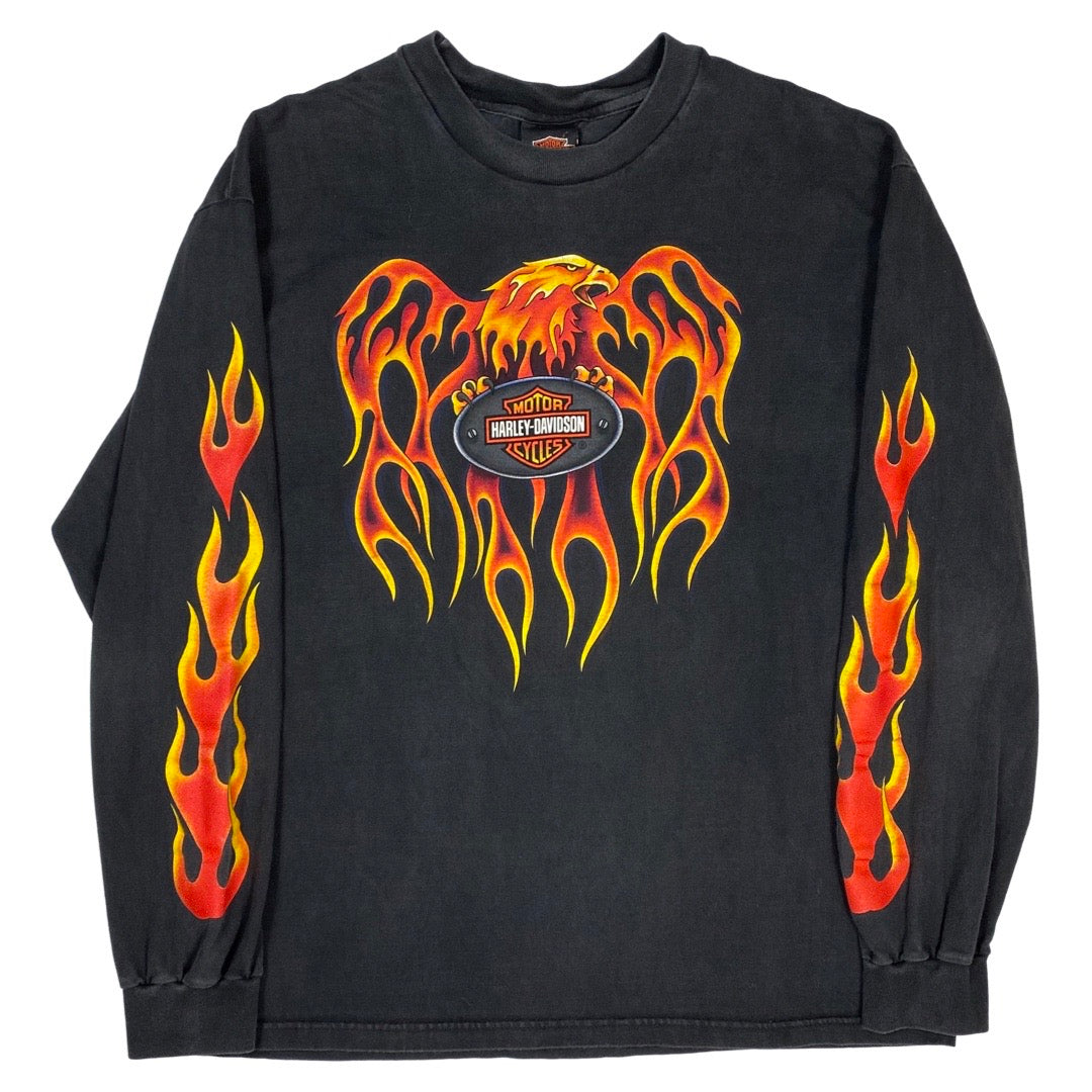 Vintage 2001 Harley Davidson Eagle Flames Long Sleeve Tee