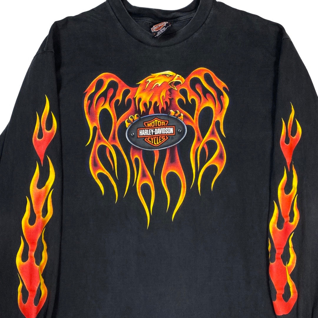 Vintage 2001 Harley Davidson Eagle Flames Long Sleeve Tee •Large