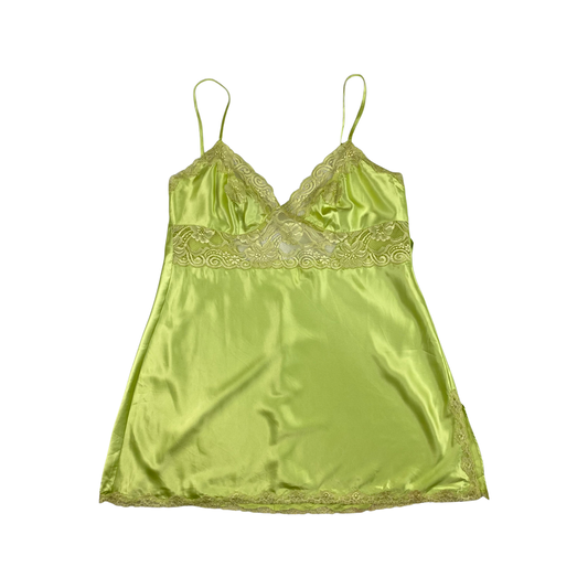 Lime Green Satin Slip Dress •Large